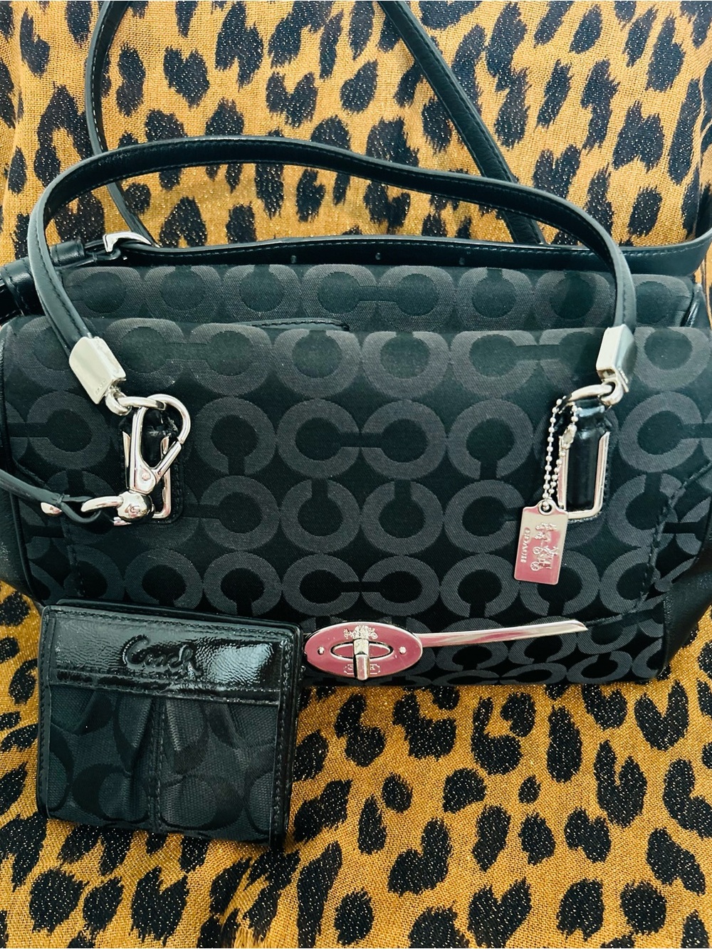 🖤Coach Op Art Signature Canvas & Leather 2 way Shoulder Bag with Matching Wallet